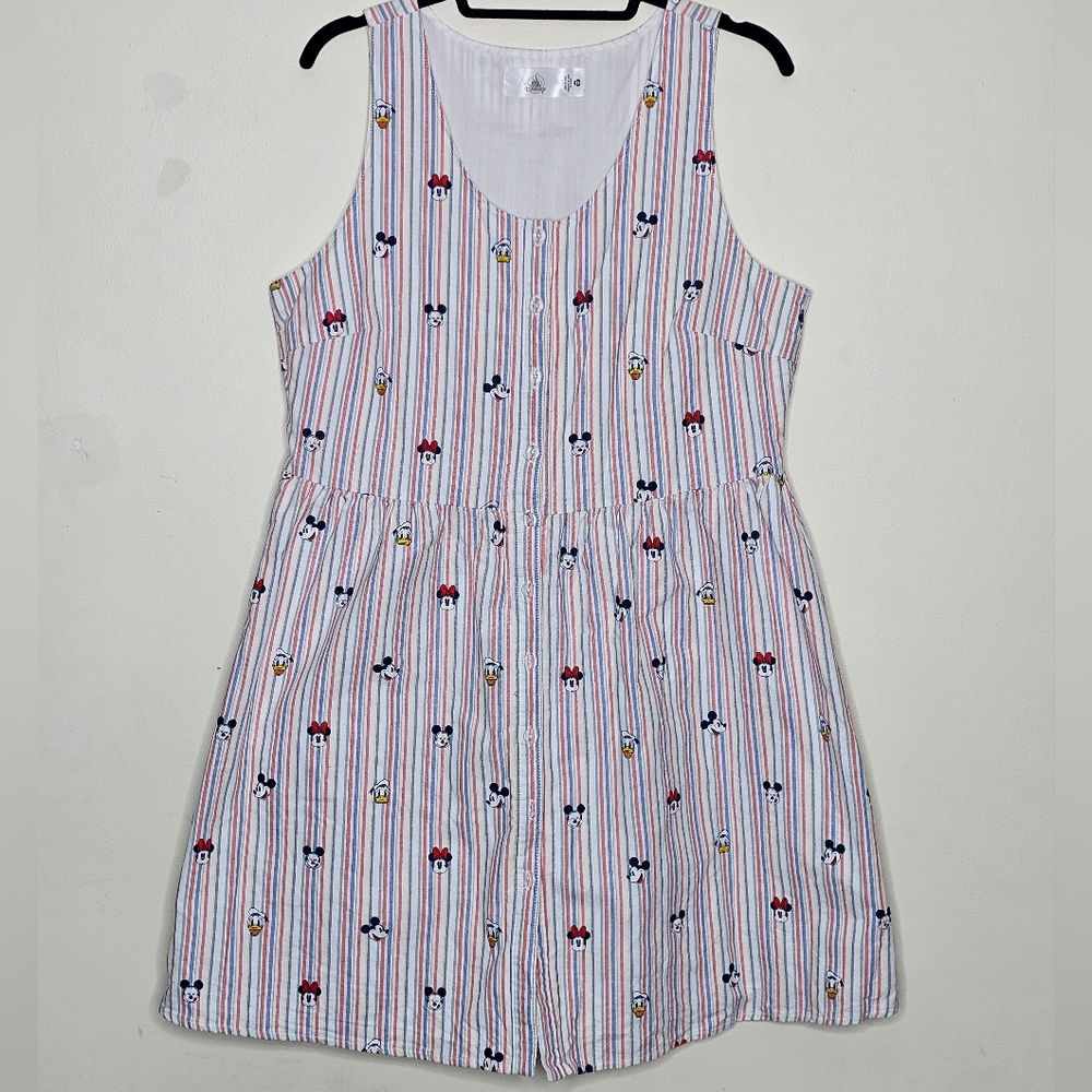 Disney Mickey & Friends striped cotton button down tank dress Womens Large